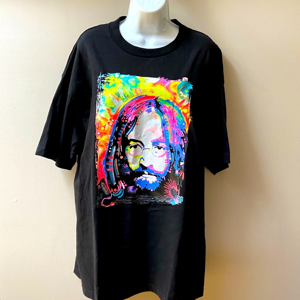 John Lennon Pop Art Graphic Purple Haze Black Short Sleeve Tee XL